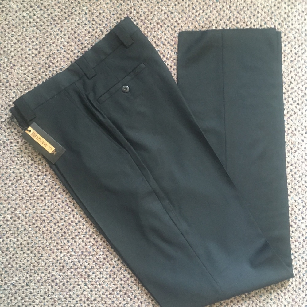 Gianni manzoni men’s dress pants black 30w flat front Italy wool new nwt 47